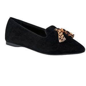 Birdies Flats Shoes Loafers The Blackbird Black Suede Cheetah Tassel 7